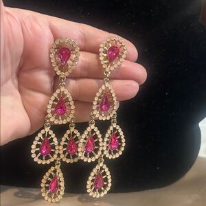 Fuchsia Pink Crystal Statement Earrings, NWT-Boutique